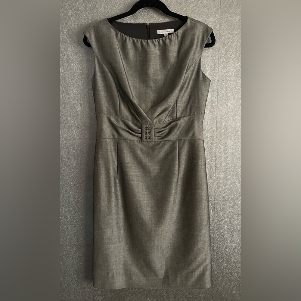 Classiques Entier Sleeveless Tailored Waist Metallic Sheen Gray Sheath Dress S 8